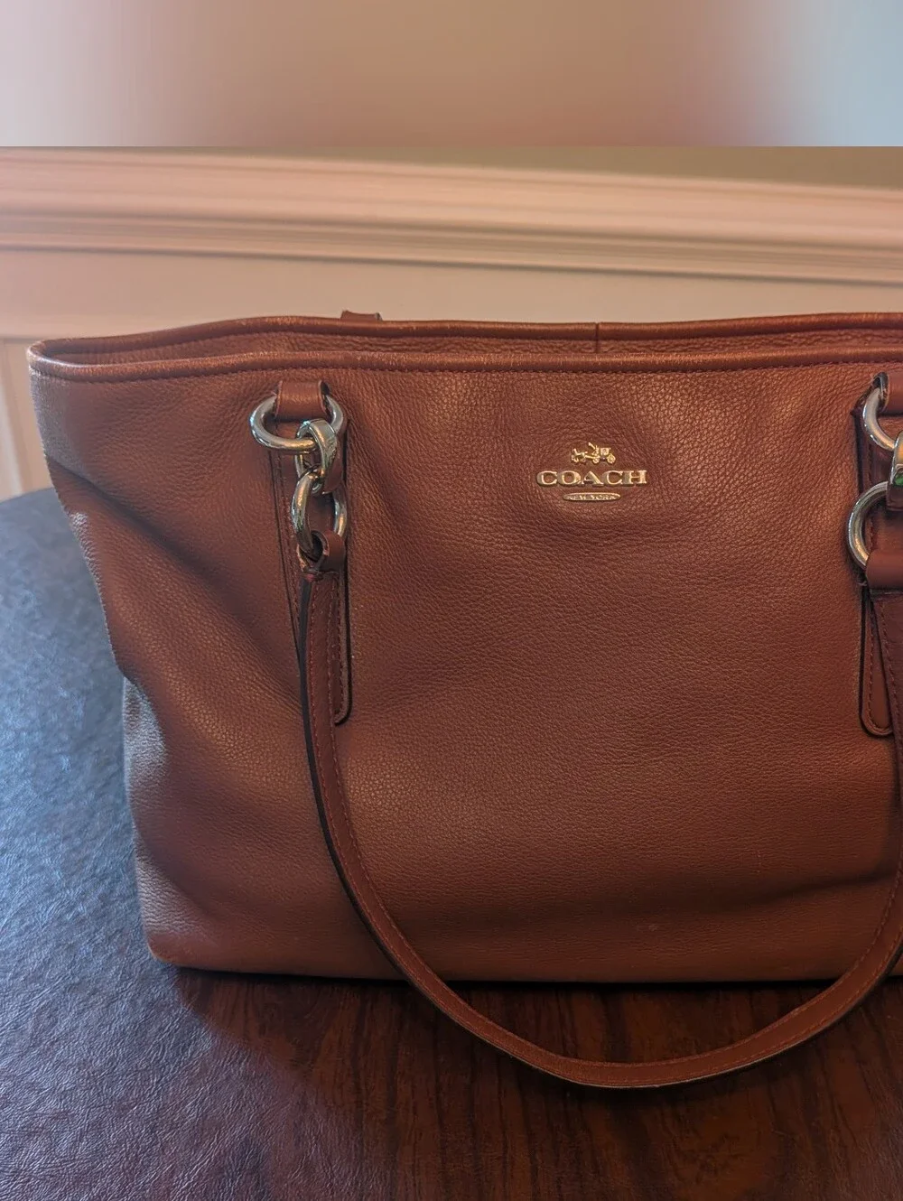 Vintage Coach Chicago Ellis Brown Leather Tote Bag 33961 Saddle Purse Grain